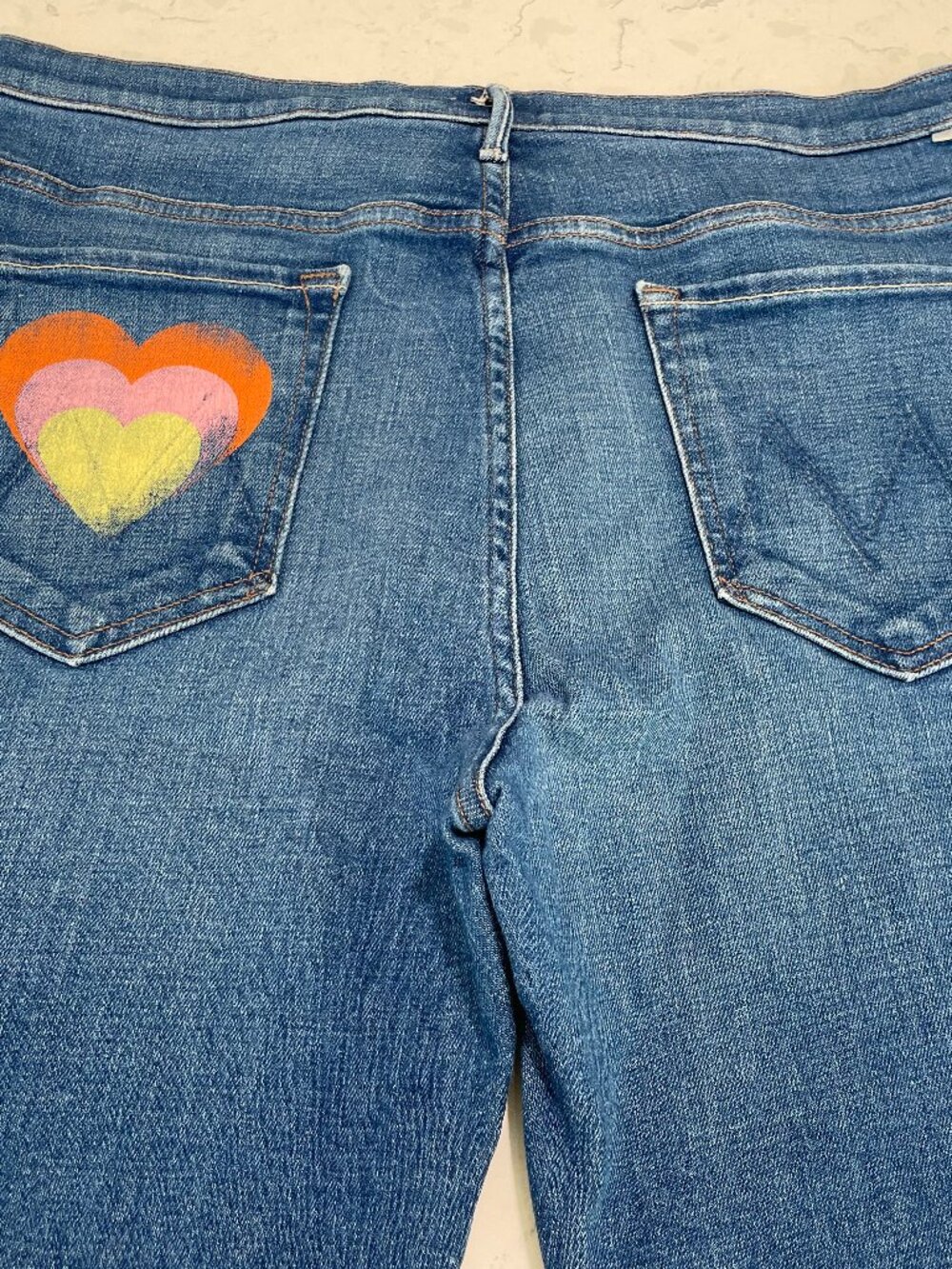 MOTHER The Super Stunner Ankle Jeans Double Vision Heart Pocket Boho HTF Sz 34 - Picture 10 of 13